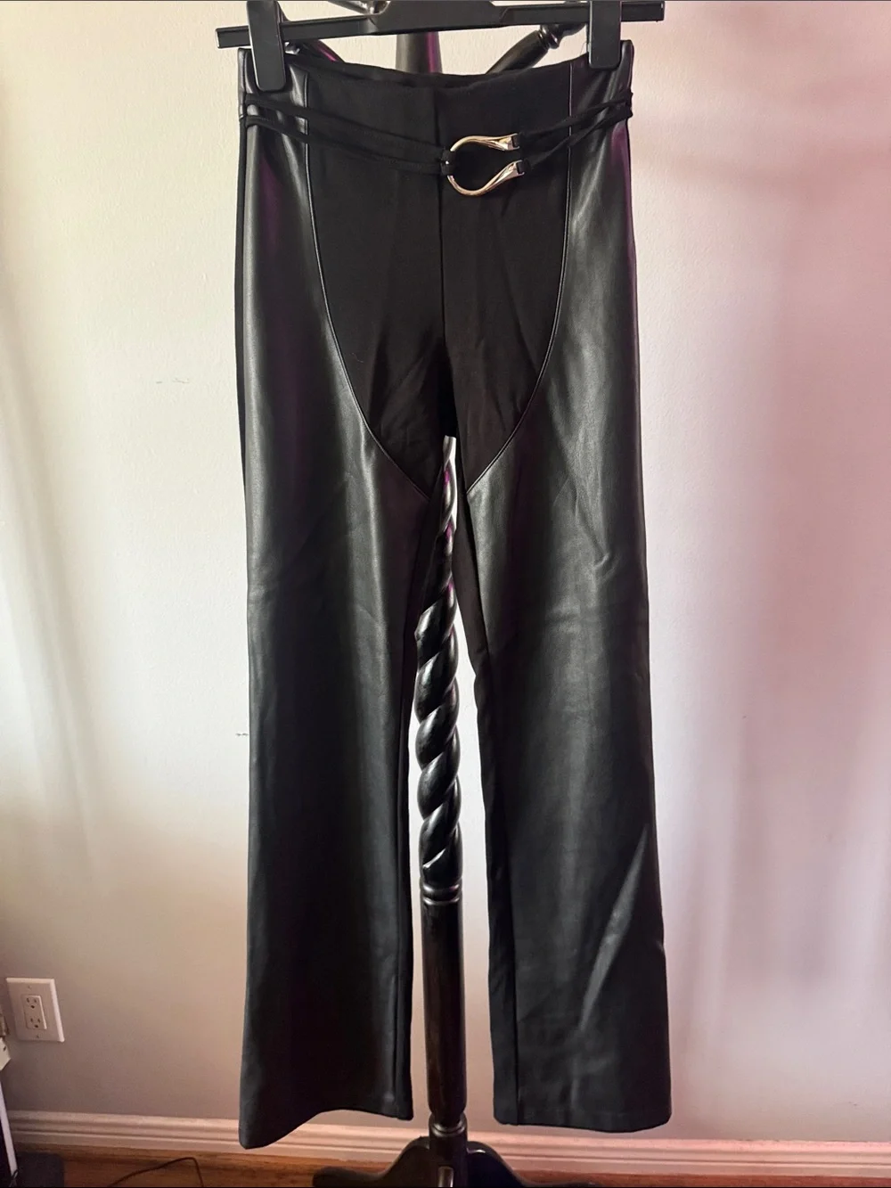 I am Gia Faux Leather Trousers with Waist Buckle 7.1M